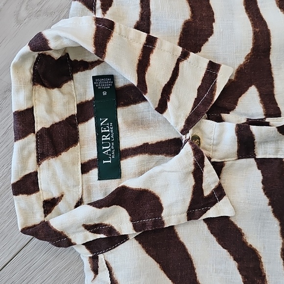 Lauren Ralph Lauren Linen Animal Print Button Front Fit And Flare Dress, Sz 10 - Picture 3 of 16